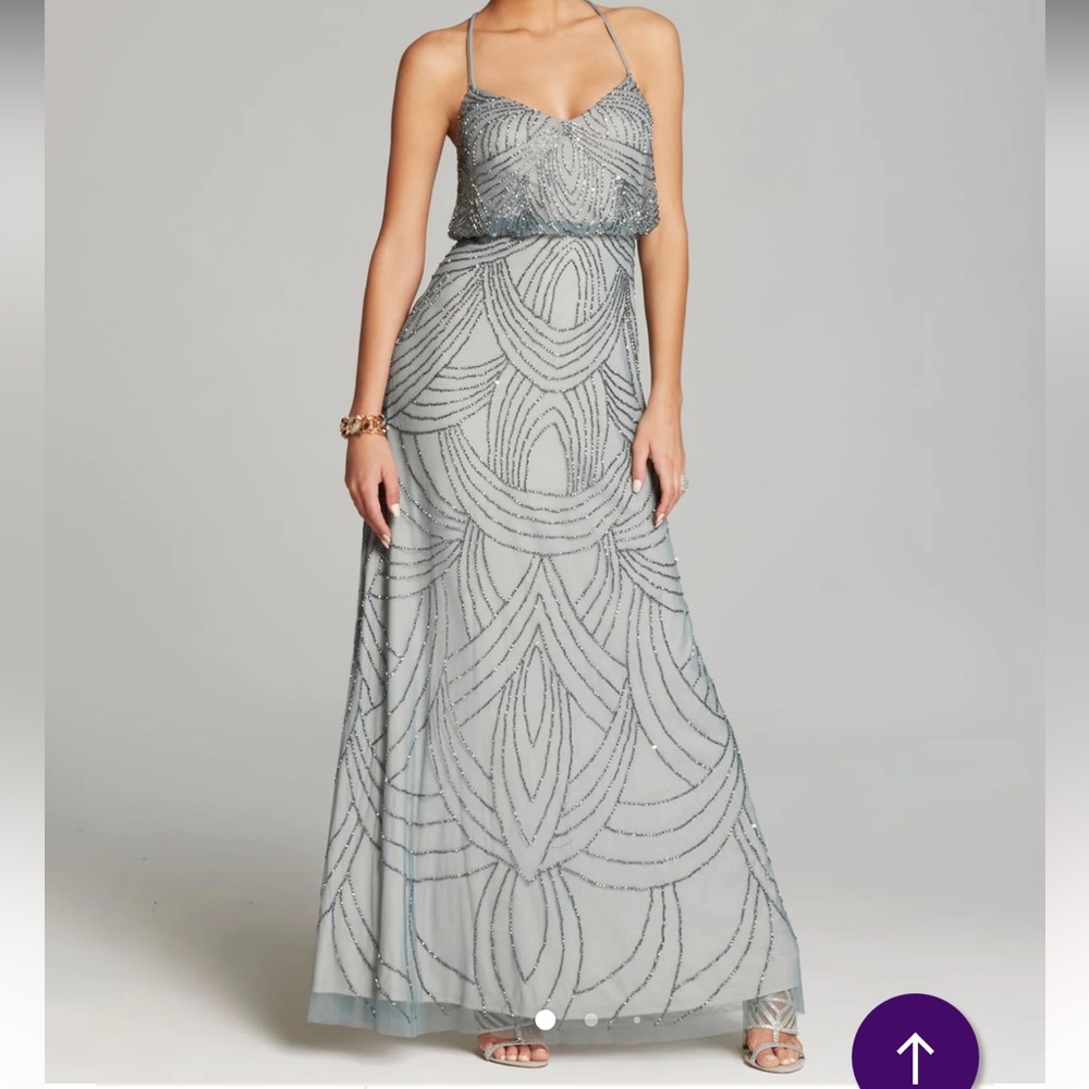 Adrianna Papell Silver Cream Beaded Maxi Dress